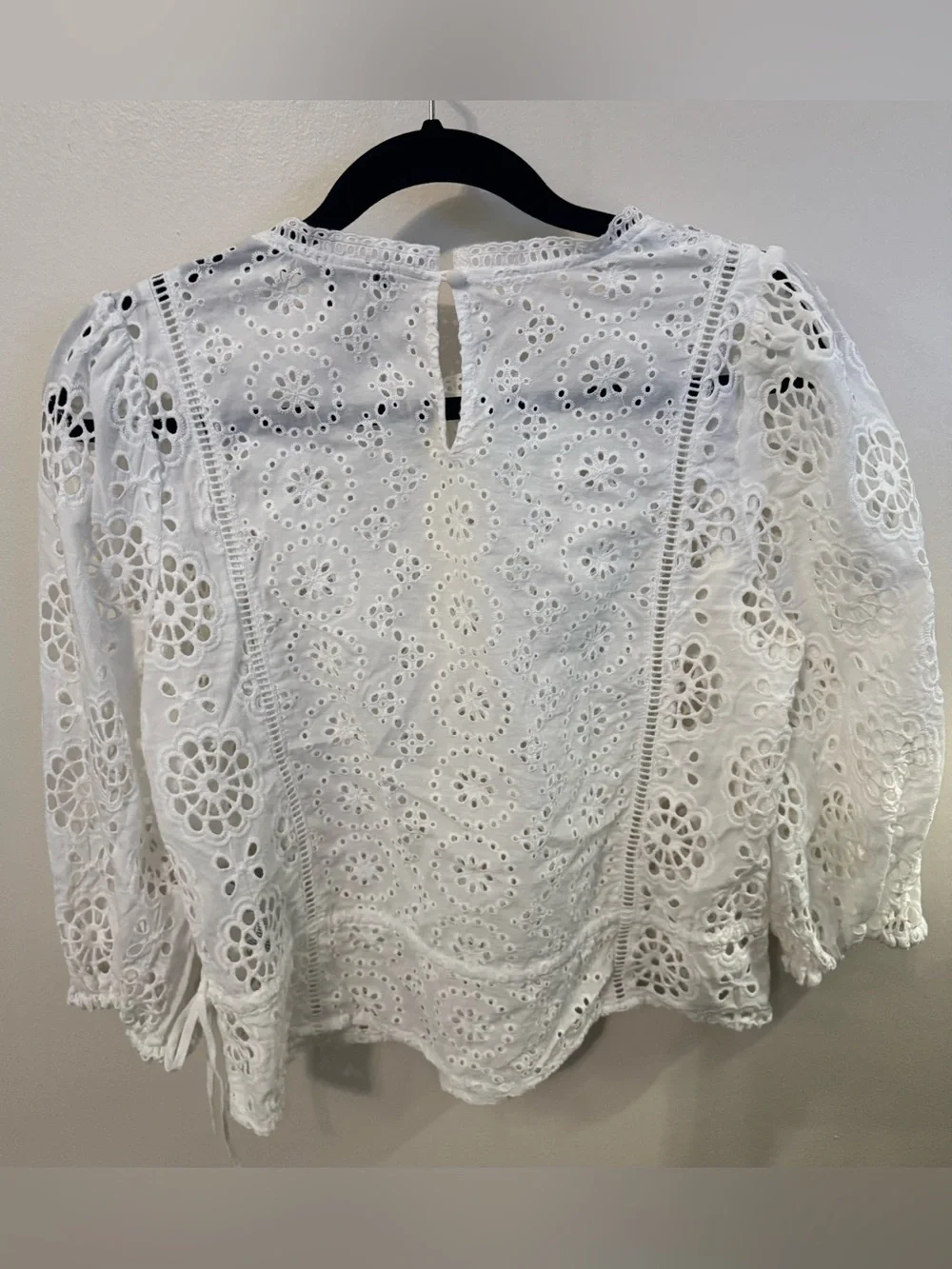 White Eyelet Lace Puff-Sleeve Blouse